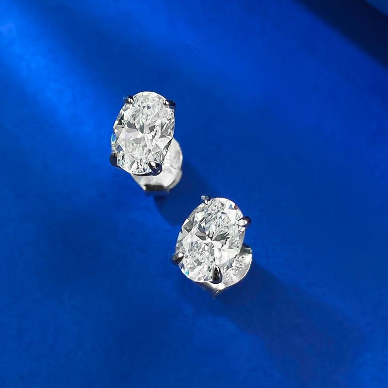 NO.188 S925 Sterling Silver Oval Cut Oval Earrings 5*7 6A Cubic Zirconia Earrings Glittering daily life Earrings Springtok