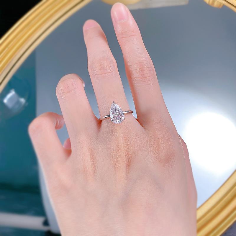 NO.005 S925 Silver Pear Ice Flower Cut Water Drop Ring 7*11 8A Cubic Zirconia Ring fashion jewelry accessory woman girl promise ring Springtok