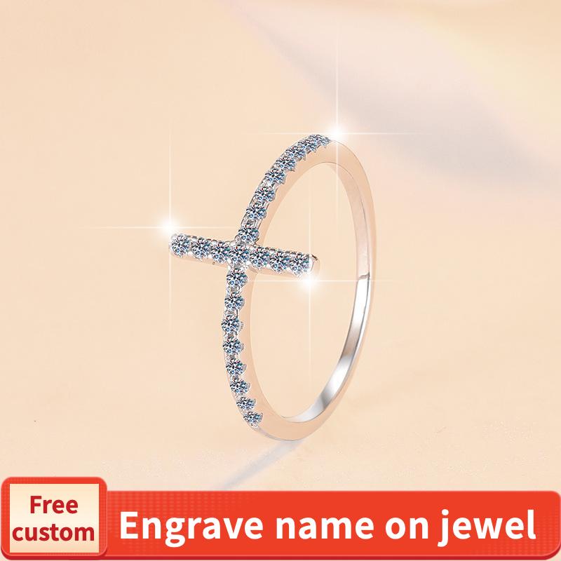 NO.141 925 Sterling Silver Cross Ring Synthetic Moissanite Ring elegant luxury daily life woman birthday gift engagement Springtok