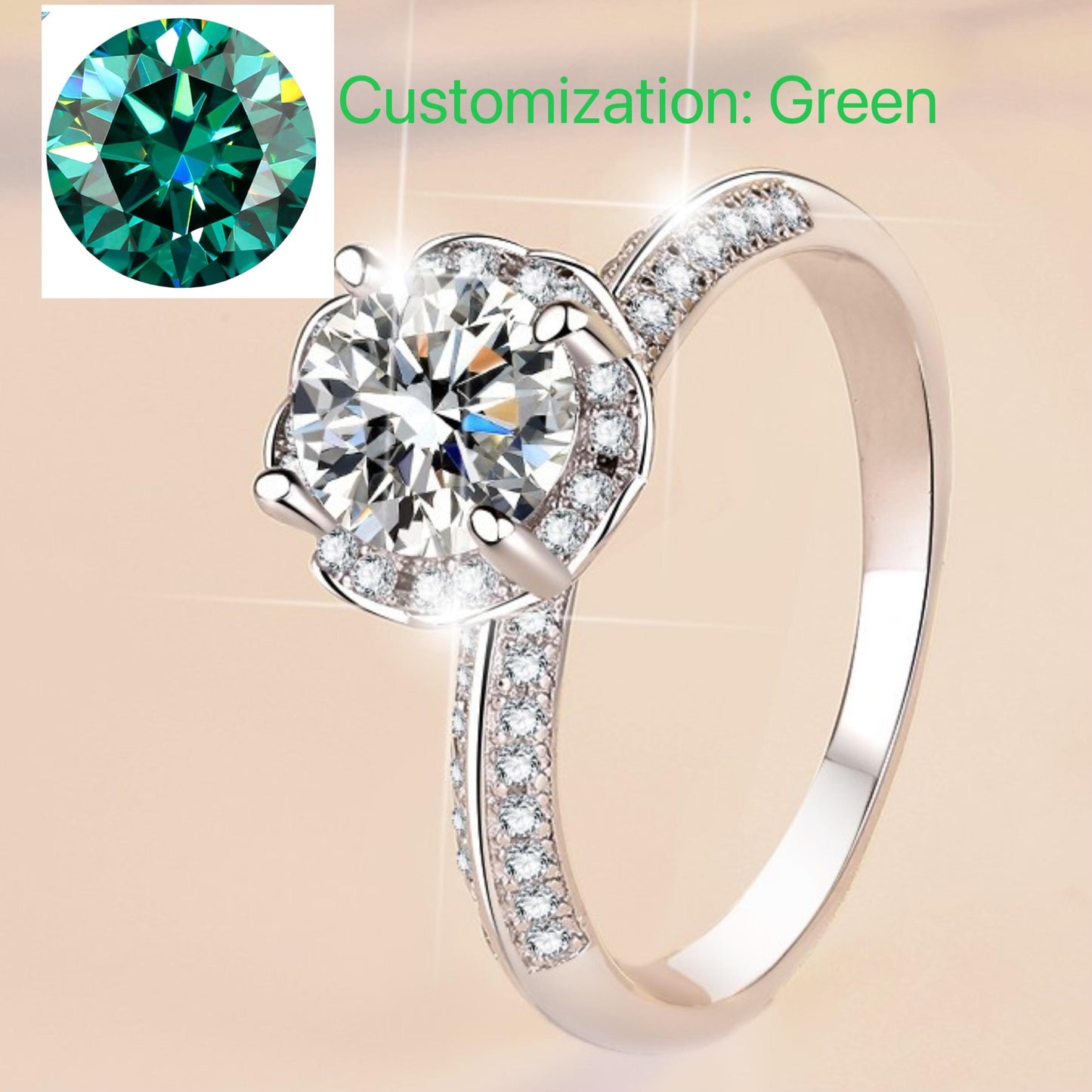 NO.112 S925 Sterling Silver Hold flowers Ring Synthetic Moissanite Ring fashion jewelry accessory woman girl promise ring Springtok