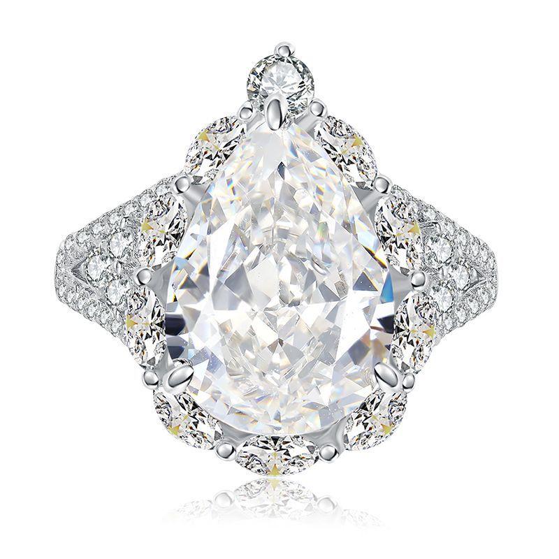 NO.035 S925 Sterling Silver Ice Flower Cut Pear-Shaped 10 * 14mm Ring with 8Aubic Zirconia - Elegant Daily Life and Birthday Gift for Women fashion jewelry accessory woman girl promise ring Springtok