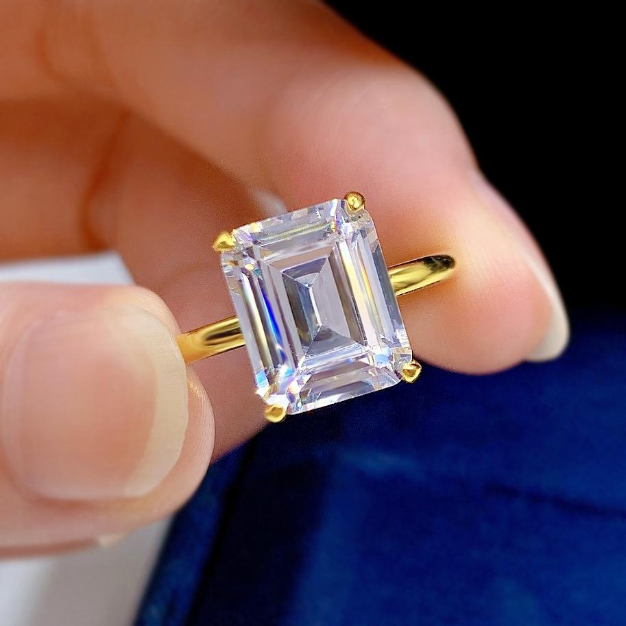 NO.064 S925 Sterling Silver Grandma Cut Rock Sugar Ring 8*10mm 6A Cubic Zirconia Ring fashion jewelry accessory woman girl promise ring Springtok