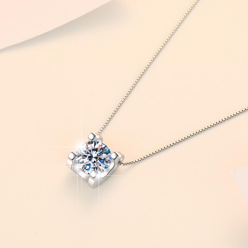 NO.196 S925 Sterling Silver Four-Claw Synthetic Moissanite Necklace Birthday Gift Minimalist Pendant Necklace Springtok