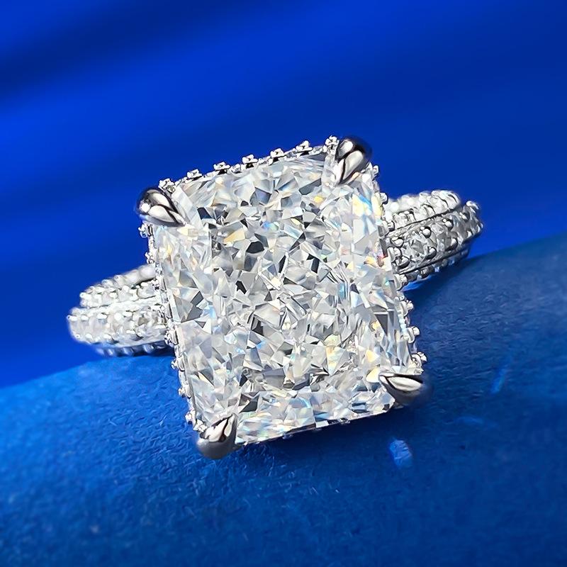 NO.016 S925 Sterling Silver Ice Flower Cut High Carbon Ring 10*12 8A Cubic Zirconia Ring fashion jewelry accessory woman girl promise ring Springtok