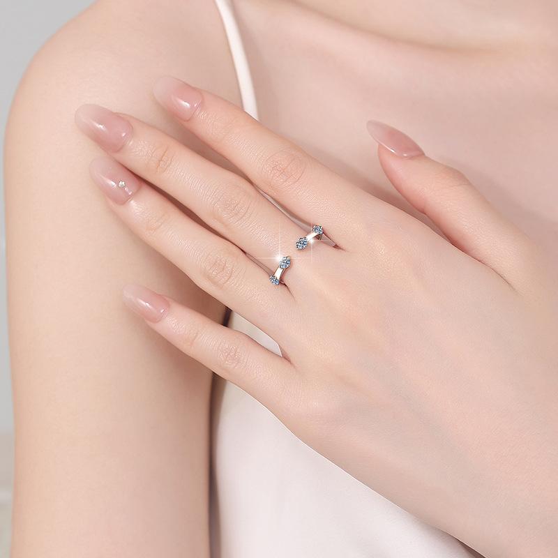 NO.089 S925 Sterling Silver Ring Eight Star Band Ring Open Ring 6A Cubic Zirconia fashion jewelry accessory woman girl promise ring Springtok