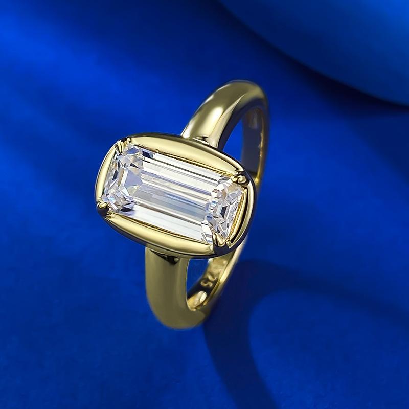 NO.067 S925 Sterling Silver Grandma Cut Golden Cube Sugar Ring 5*10mm 6A Cubic Zirconia Ring Daily Wear fashion jewelry accessory woman girl promise ring Springtok