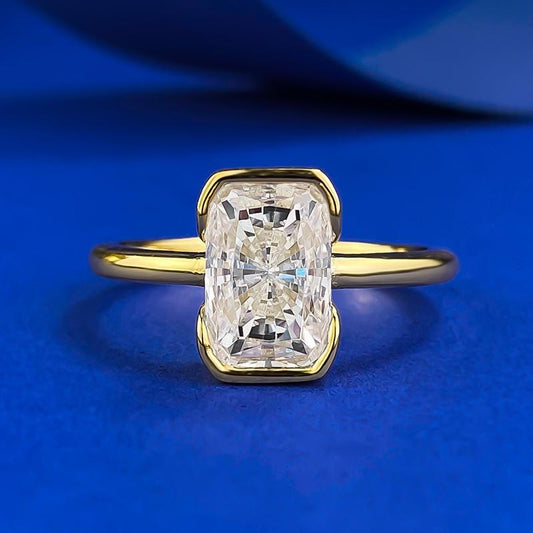 NO.018 S925 Sterling Silver Radiant Cut Rectangular Shaped Bezel Setting Ring 6*9mm 8A Cubic Zirconia Ring fashion jewelry accessory woman girl promise ring Springtok