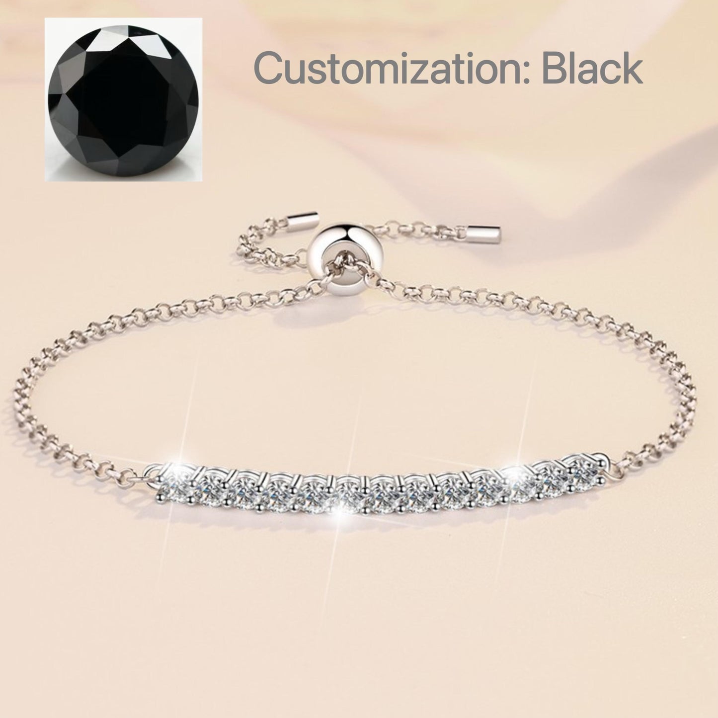 NO.223 S925 Sterling Silver Single Row Push-Pull Bracelet Synthetic Moissanite Bracelet