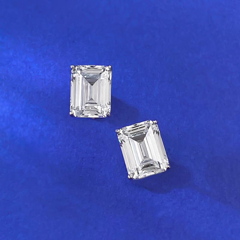NO.179 S925 Sterling Silver Grandmother Cut Rectangular Ear Stud 7 * 9mm 6A Cubic Zirconia Earrings Glittering daily life Earrings Springtok