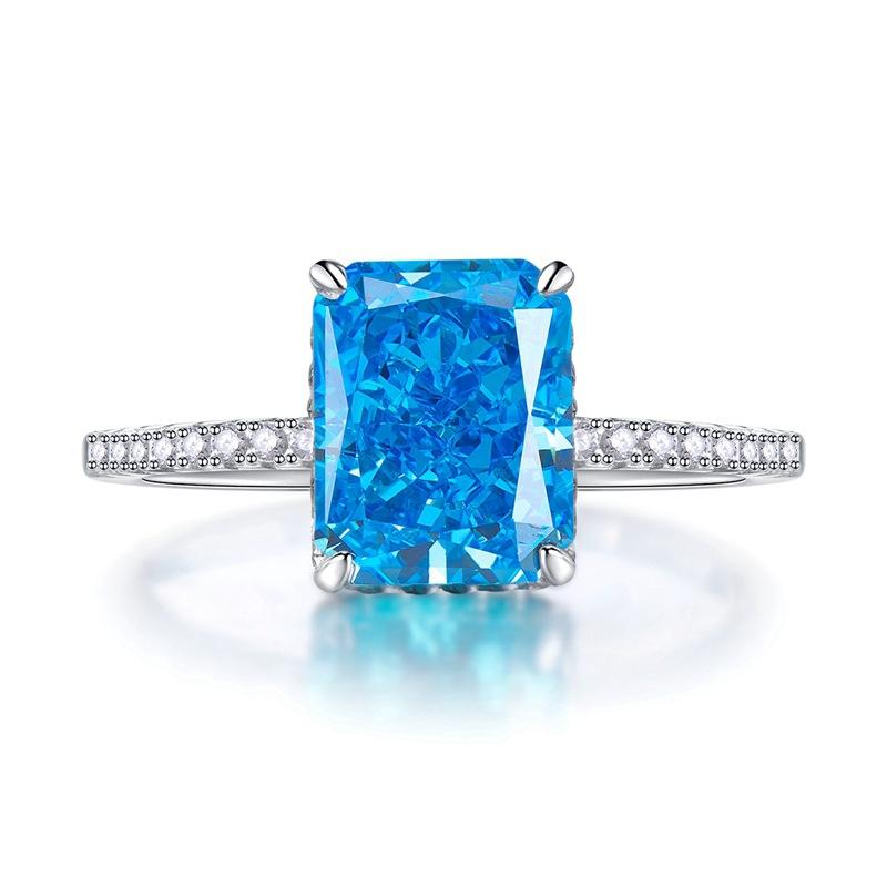 NO.022 S925 Sterling Silver Ice Flower Cut Square Ring 8*10mm 8A Cubic Zirconia Ring fashion jewelry accessory woman girl promise ring Springtok