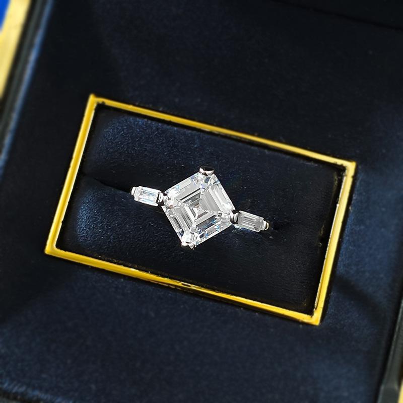 NO.026 S925 Sterling Silver Asscher Cut Square Ring 8*8mm 8A Cubic Zirconia Ring fashion jewelry accessory woman girl promise ring Springtok