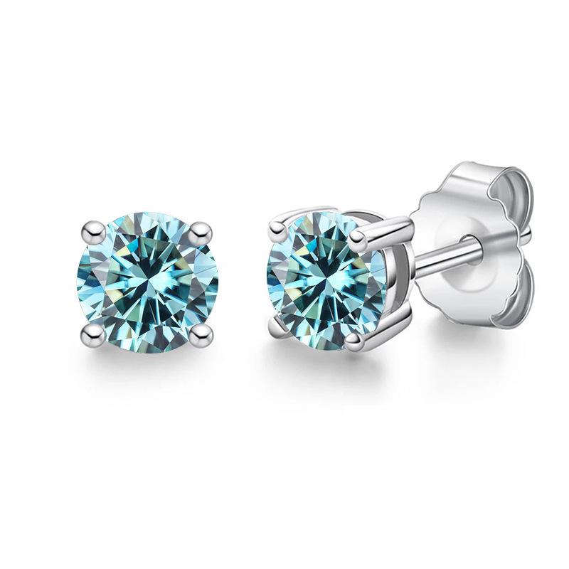 NO.159 S925 Sterling Silver High Grade Synthetic Moissanite Four-Claw Stud Earrings Glittering daily life Earrings Springtok