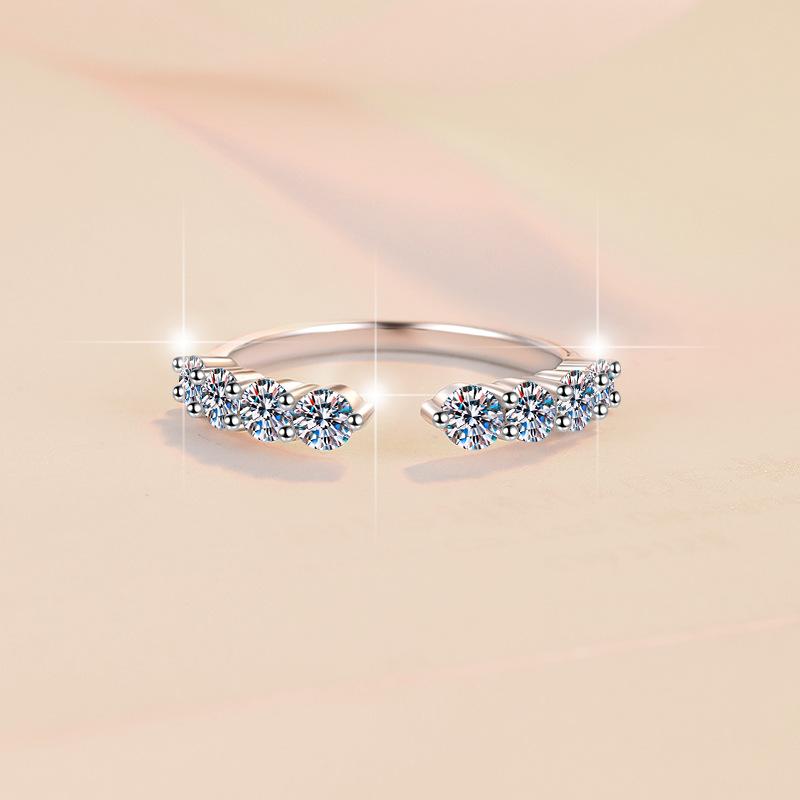 NO.089 S925 Sterling Silver Ring Eight Star Band Ring Open Ring 6A Cubic Zirconia fashion jewelry accessory woman girl promise ring Springtok