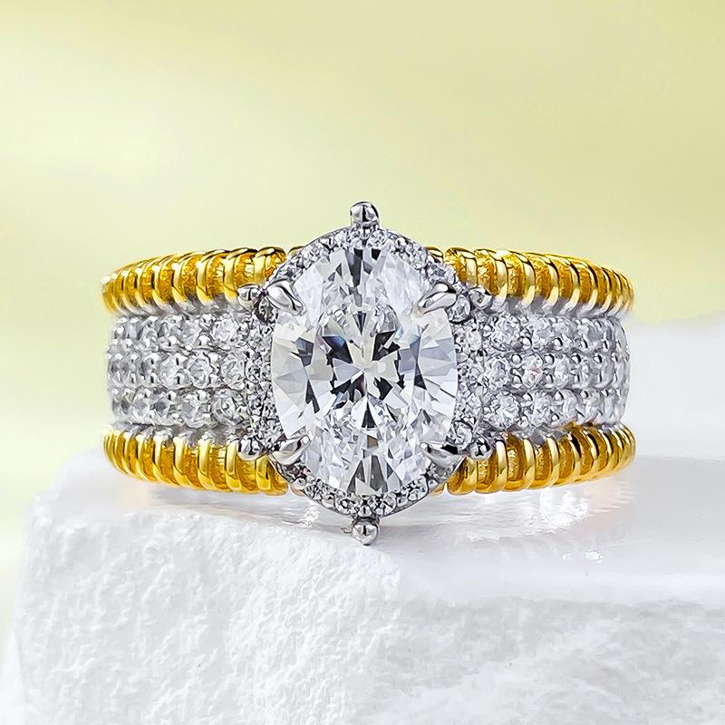 NO.059 S925 Silver Wind Band Oval Cut Ring 6 * 8mm 6A Cubic Zirconia Ring fashion jewelry accessory woman girl promise ring Springtok