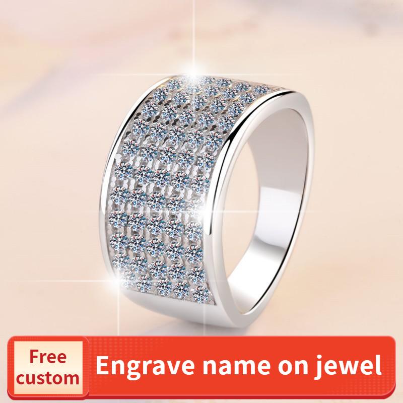 NO.156 S925 Sterling Silver Starry Sky Wide Ring Synthetic Moissanite Ring fashion jewelry accessory woman girl promise ring Springtok Men's Ring