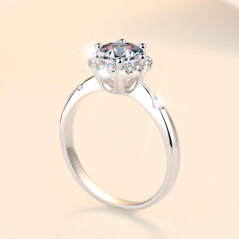 NO.110 S925 Sterling Silver Six-Claw Ring Synthetic Moissanite Ring fashion jewelry accessory woman girl promise ring Springtok