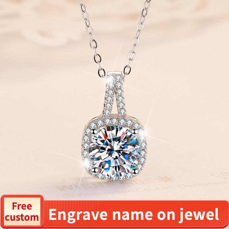 NO.204 S925 Sterling Silver Synthetic Moissanite Square Geometric Necklace Birthday Gift Minimalist Pendant Necklace Springtok