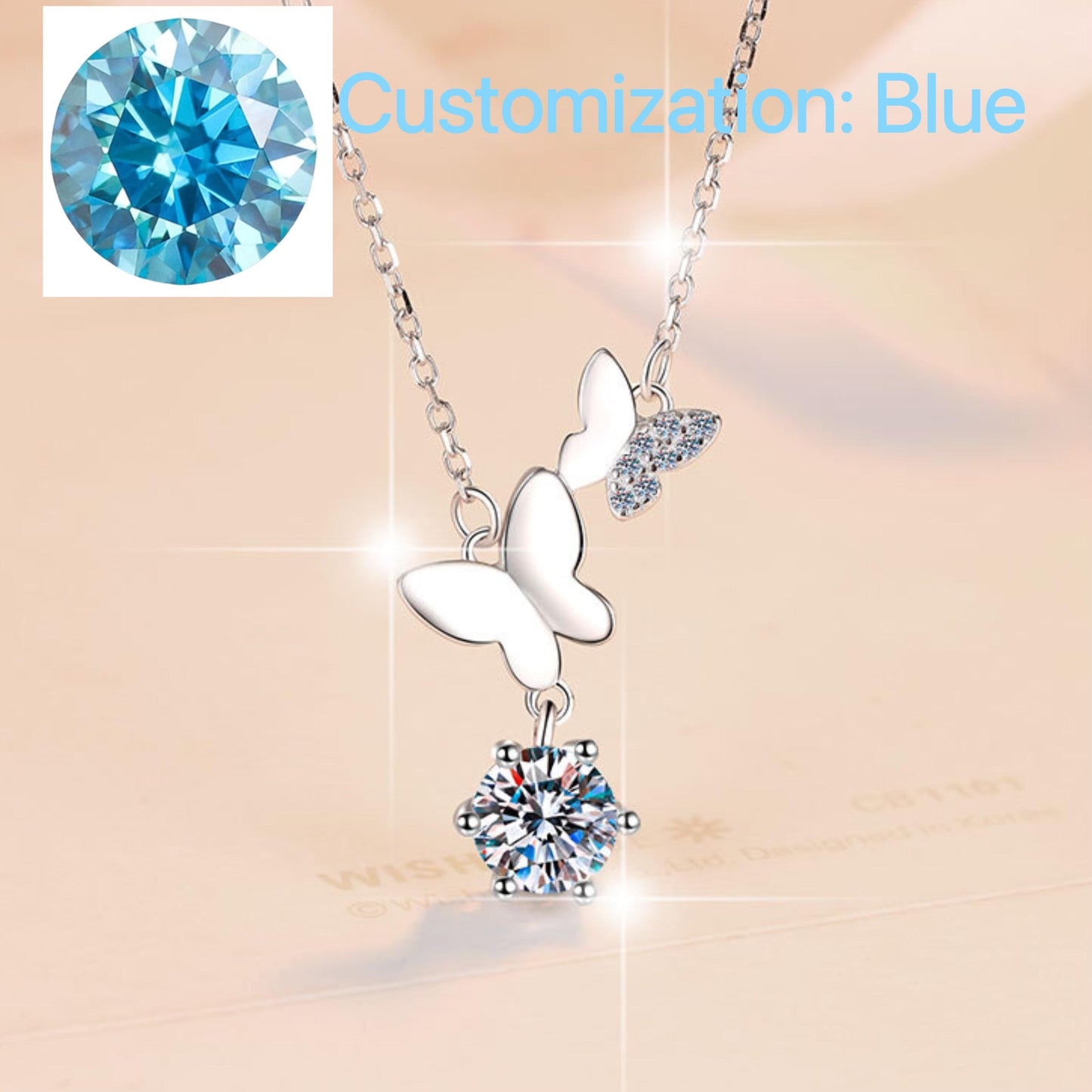 NO.199 S925 Sterling Silver Butterfly Necklace Synthetic Moissanite Necklace Birthday Gift Minimalist Pendant Necklace Springtok