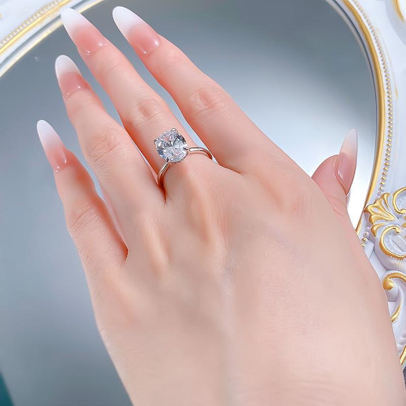 S925 Sterling Silver Radiant Cut Oval Ring 9 * 13mm 6A Cubic Zirconia Ring-266(35%)