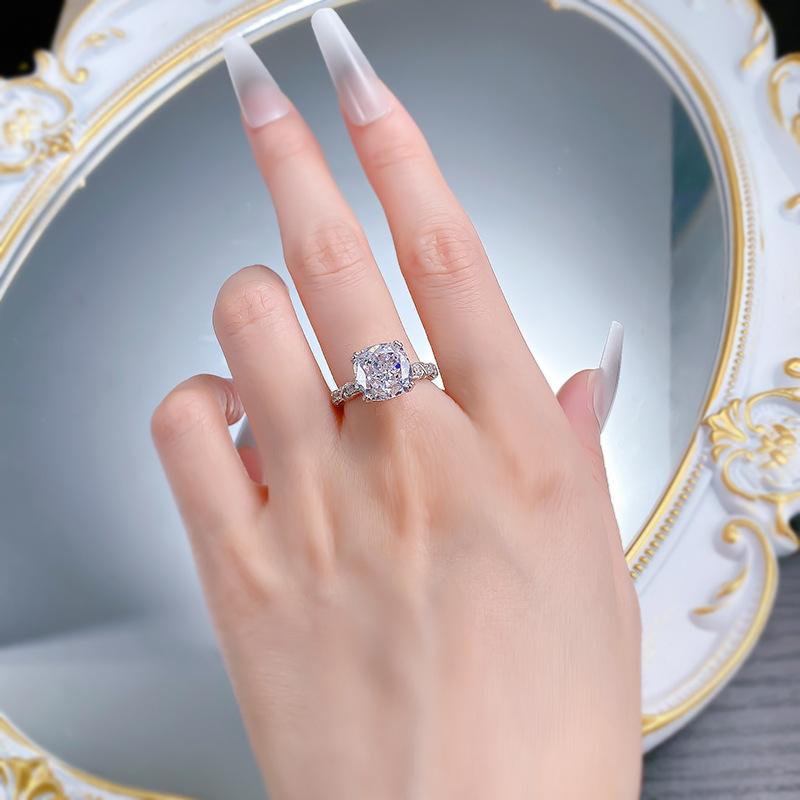 S925 Sterling Silver Ice Flower Cut Square 10*10mm 8A Cubic Zirconia Ring-418(25%)