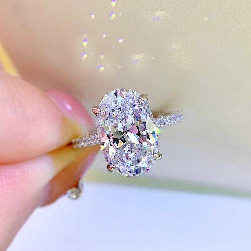 NO.001 S925 Sterling Silver Radiant Cut Oval Four-Claw Ring 8*12 8A Cubic Zirconia Ring fashion jewelry accessory woman girl promise ring Springtok