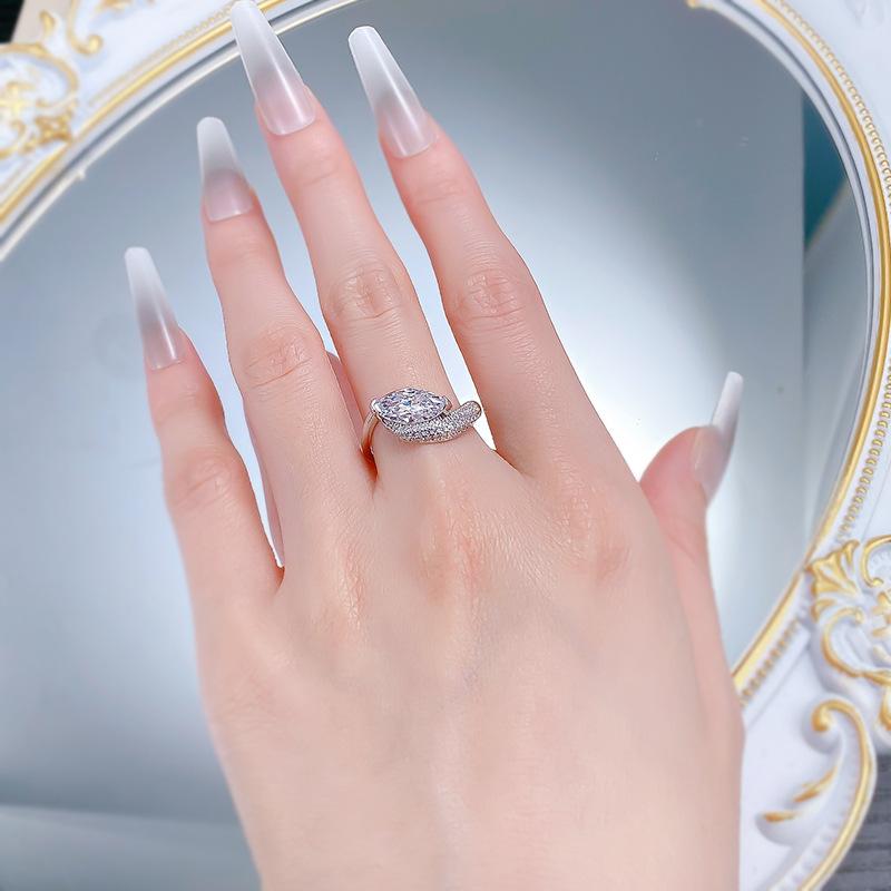 NO.076 S925 Sterling Silver Marquise Ring 6*12mm 6A Cubic Zirconia Ring fashion jewelry accessory woman girl promise ring Springtok