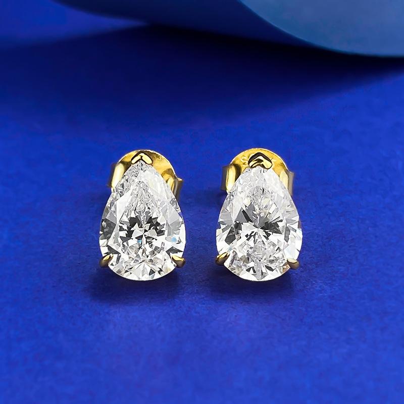 NO.189 S925 Sterling Silver Pear-Shaped Cut Ear Stud 7 * 9mm 6A Cubic Zirconia Earrings Glittering daily life Earrings Springtok