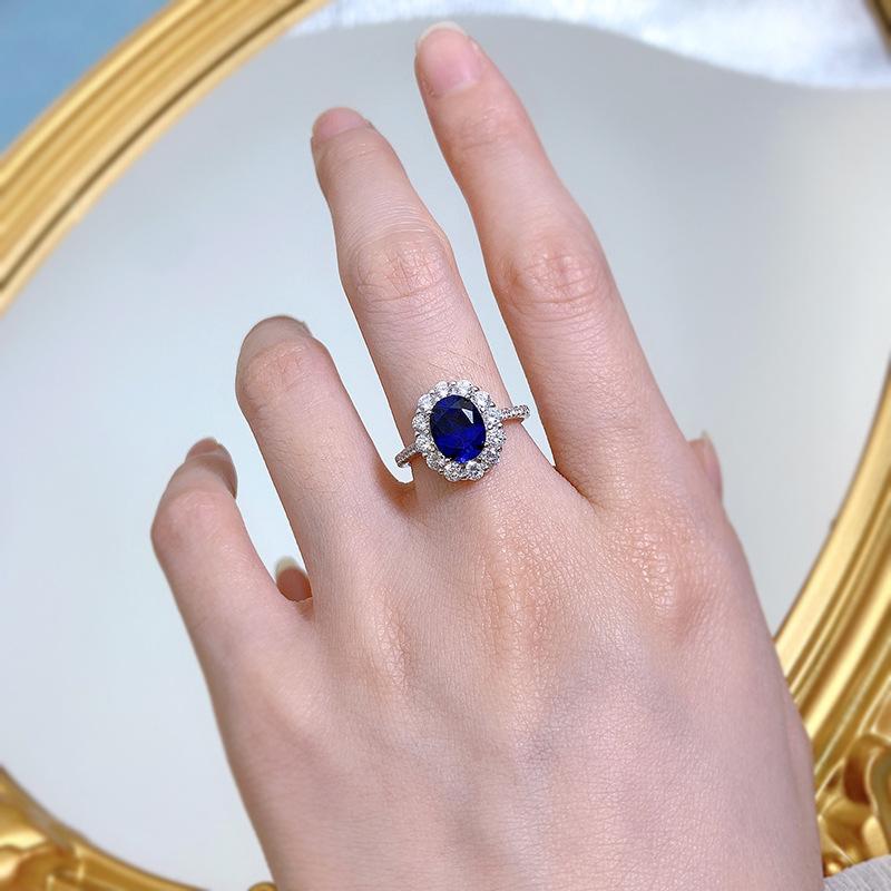 S925 sterling silver blue oval cut ring 7*9mm 6A cubic zirconia ring fashion jewelry accessory woman girl promise ring Springtok-351(35%)