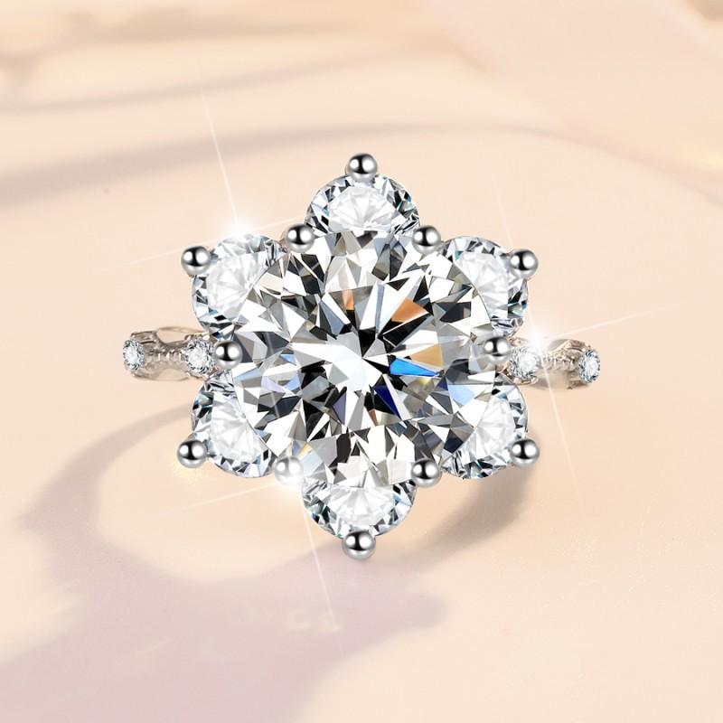 NO.127 S925 Sterling Silver Synthetic Moissanite Ring Flower Ring fashion jewelry accessory woman girl promise ring Springtok