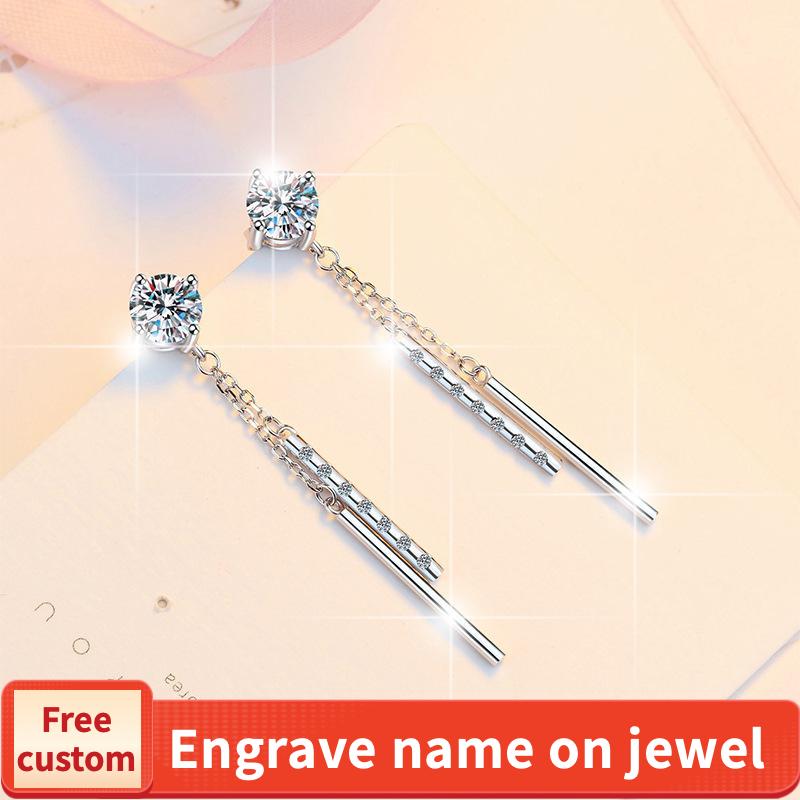 NO.175 S925 Sterling Silver Long Tassel Stud Earrings Synthetic Moissanite Stud Earrings Glittering daily life Earrings Springtok