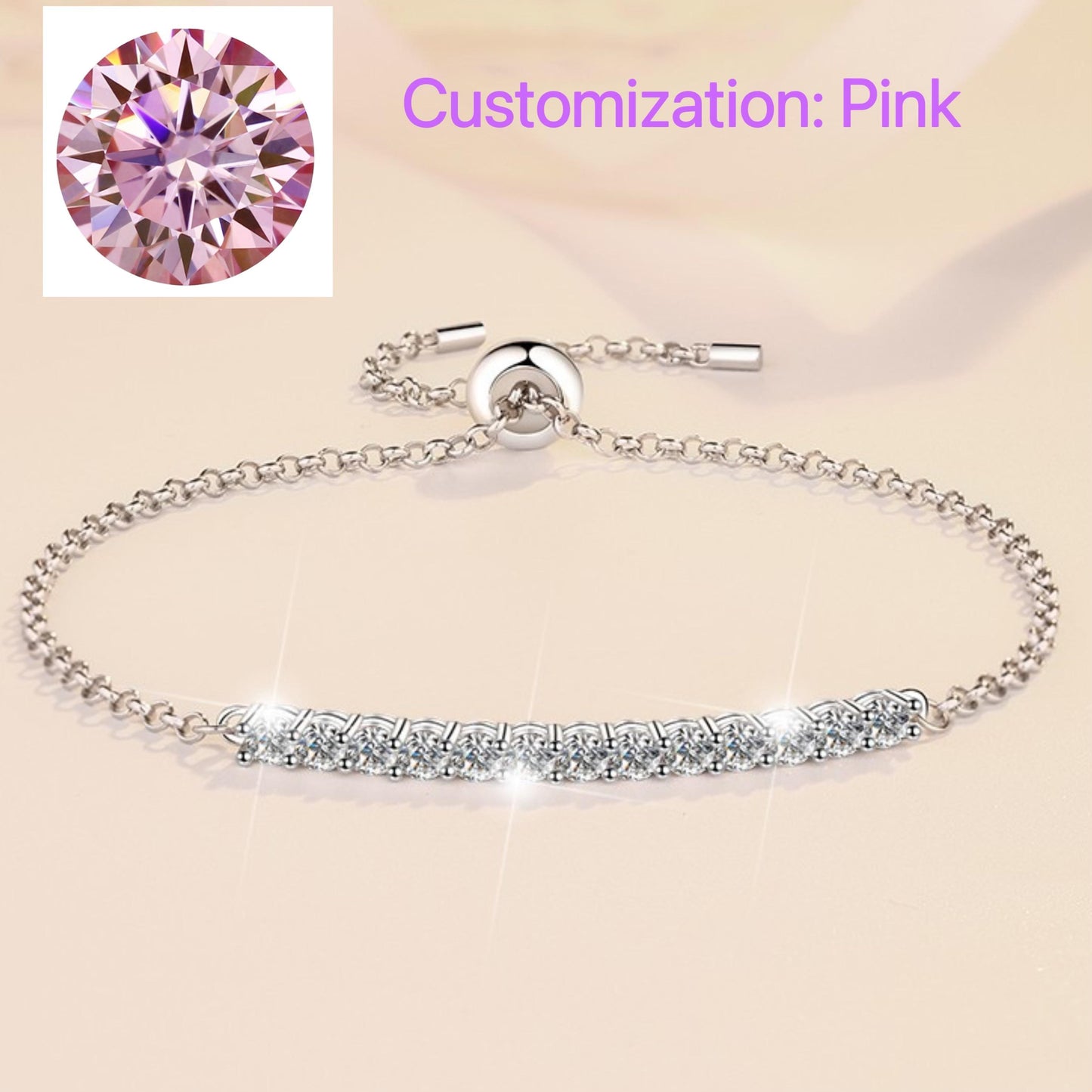 NO.223 S925 Sterling Silver Single Row Push-Pull Bracelet Synthetic Moissanite Bracelet