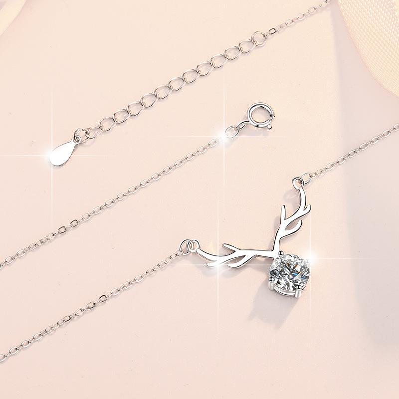NO.207 S925 Sterling Silver Holiday Synthetic Moissanite Necklace Birthday Gift Minimalist Pendant Necklace Springtok
