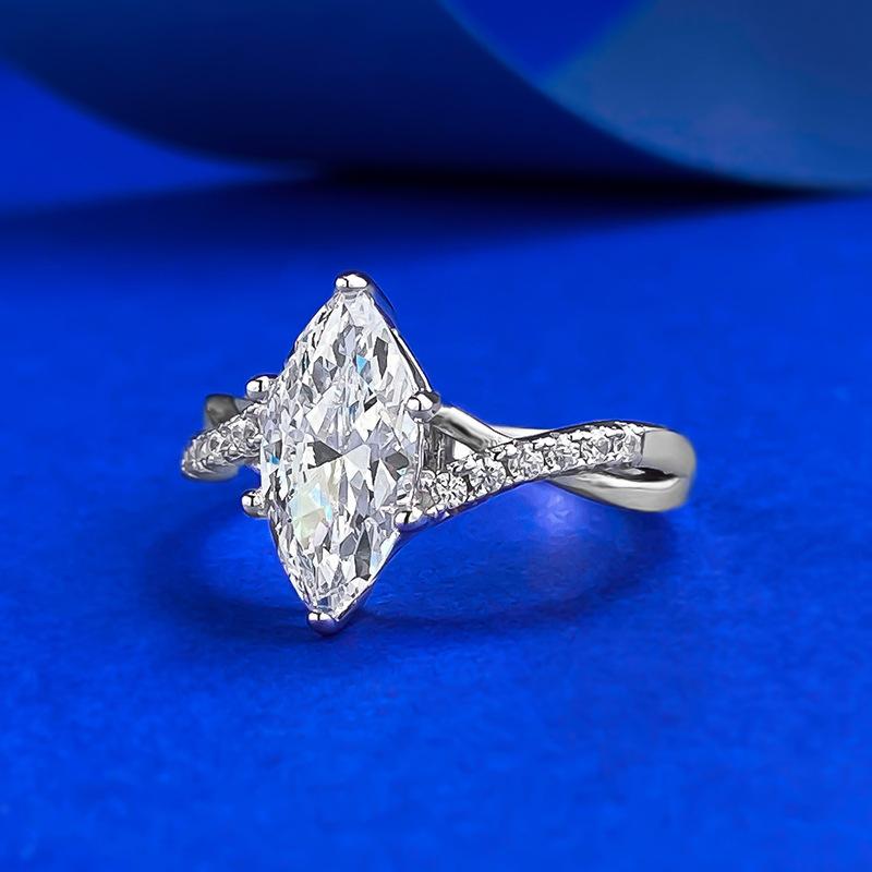 NO.073 S925 Sterling Silver Marquise Cut Horse Eye Ring 6*12 6A Cubic Zirconia Ring fashion jewelry accessory woman girl promise ring Springtok