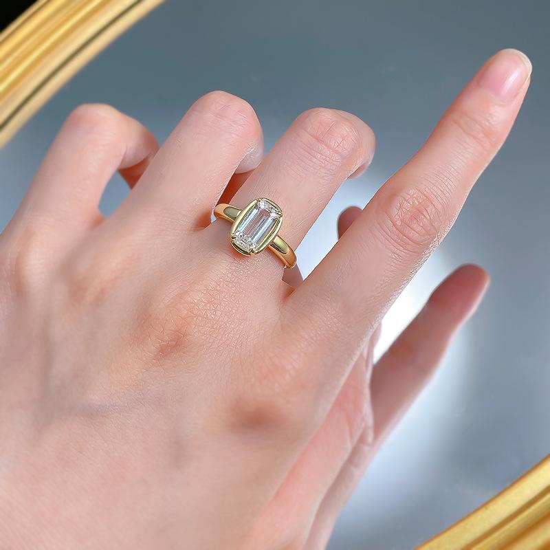 NO.067 S925 Sterling Silver Grandma Cut Golden Cube Sugar Ring 5*10mm 6A Cubic Zirconia Ring Daily Wear fashion jewelry accessory woman girl promise ring Springtok