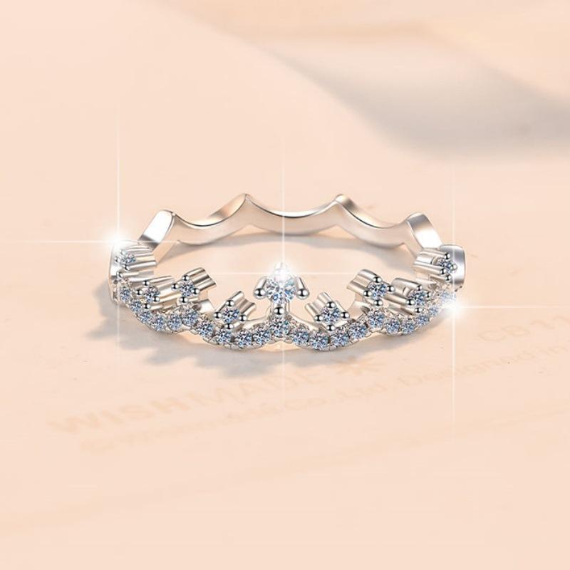 NO.146 S925 Sterling Silver Twin Crown Ring Synthetic Moissanite Ring fashion jewelry accessory woman girl promise ring Springtok