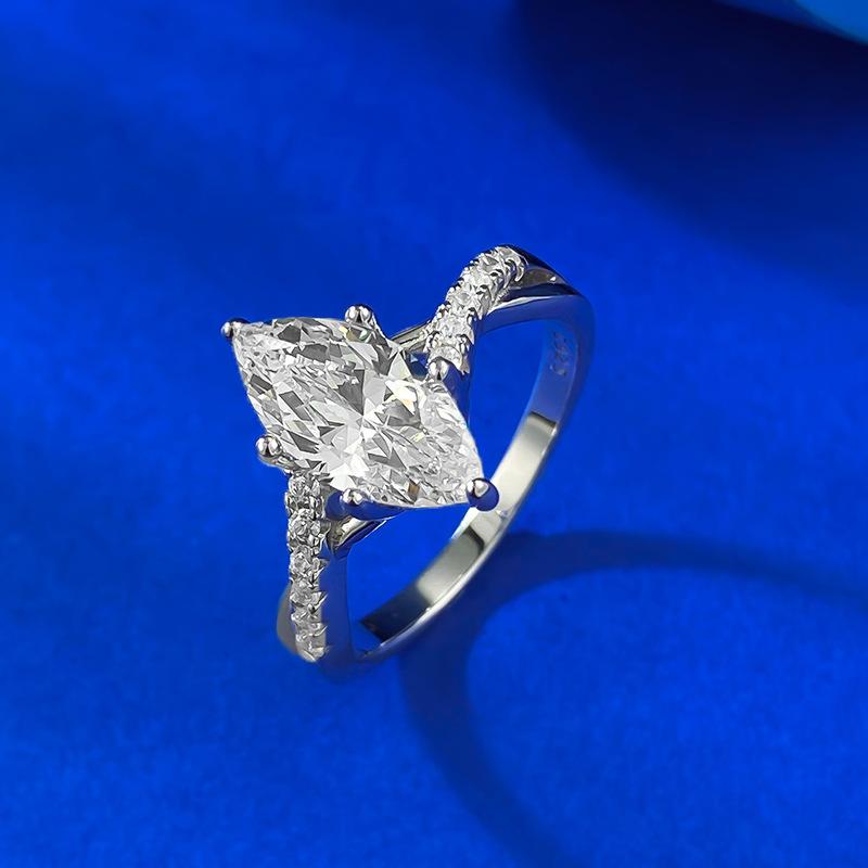 NO.073 S925 Sterling Silver Marquise Cut Horse Eye Ring 6*12 6A Cubic Zirconia Ring fashion jewelry accessory woman girl promise ring Springtok
