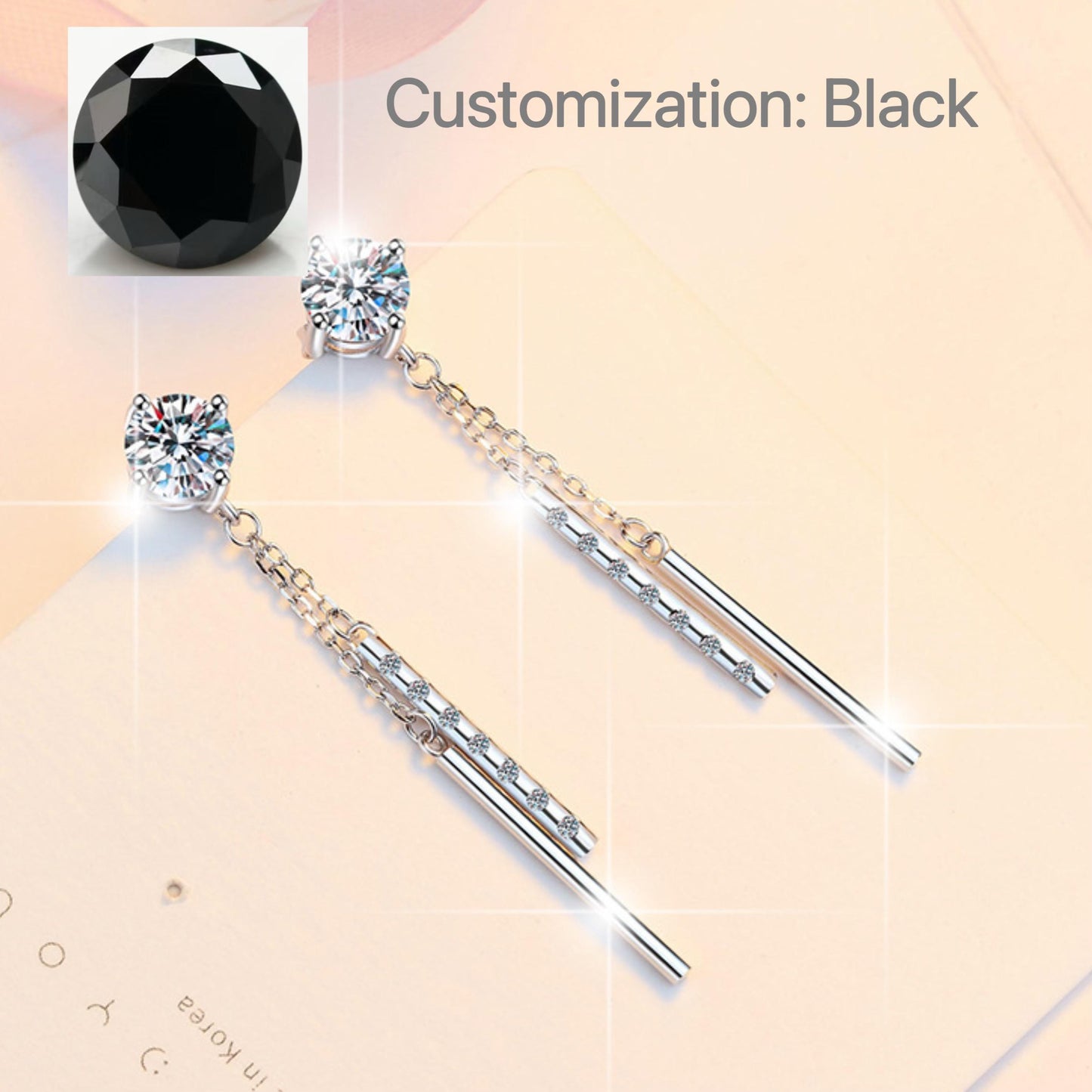 NO.175 S925 Sterling Silver Long Tassel Stud Earrings Synthetic Moissanite Stud Earrings Glittering daily life Earrings Springtok