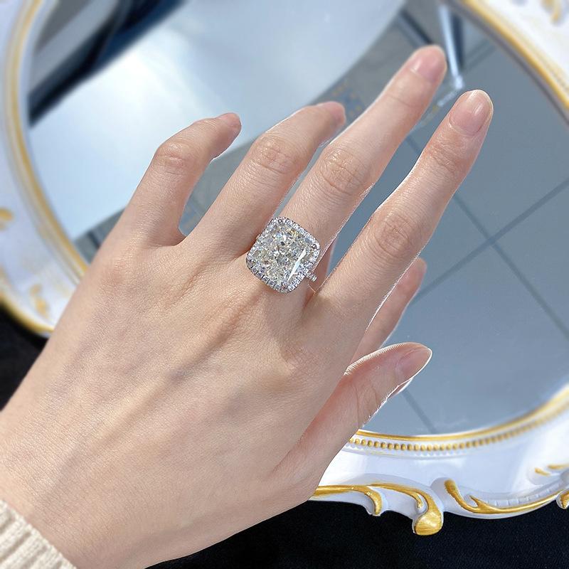 NO.015 S925 Sterling Silver Ice Flower Cut High Carbon Ring 12*14 8A Cubic Zirconia Ring fashion jewelry accessory woman girl promise ring Springtok