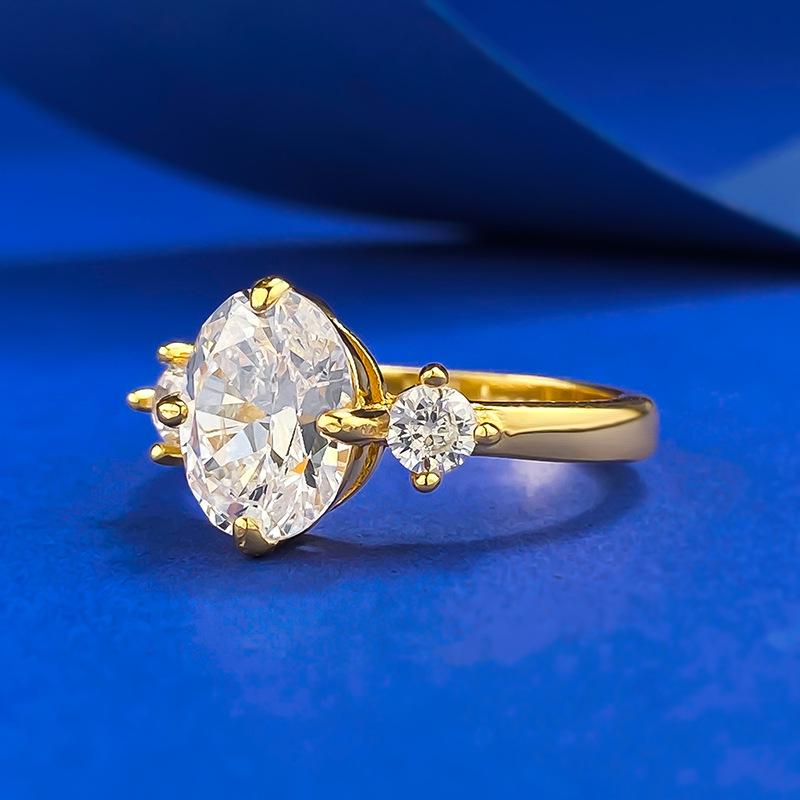 NO.044 S925 Sterling Silver Golden-Plated Oval Cut Ring 7 * 9mm 6A Cubic Zirconia Ring fashion jewelry accessory woman girl promise ring Springtok