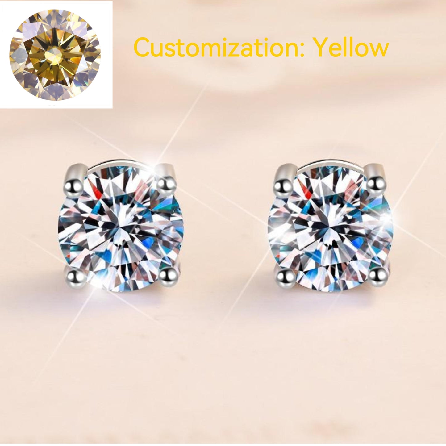 NO.159 S925 Sterling Silver High Grade Synthetic Moissanite Four-Claw Stud Earrings Glittering daily life Earrings Springtok