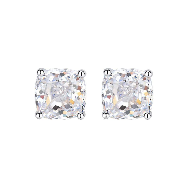 NO.181 S925 Sterling Silver Ice Flower Cut Pillow Stud Earrings 7*7 8A Cubic Zirconia Stud Earrings Glittering daily life Earrings Springtok