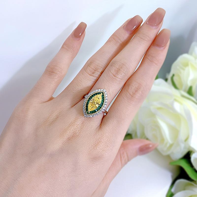 NO.075 S925 Sterling Silver Marquise Ice Flower Cut Horse Eye Ring 6*13 8A Cubic Zirconia - Elegant Luxury Daily Life Gift for Women fashion jewelry accessory woman girl promise ring Springtok