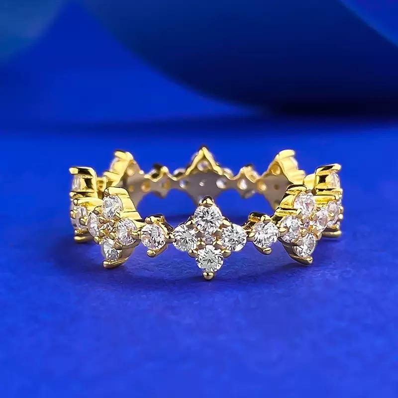 S925 Silver Four-Leaf Flower Ring Band Ring Wide Ring 6A Cubic Zirconia Ring fashion jewelry accessory woman girl promise ring Springtok-278(35%)