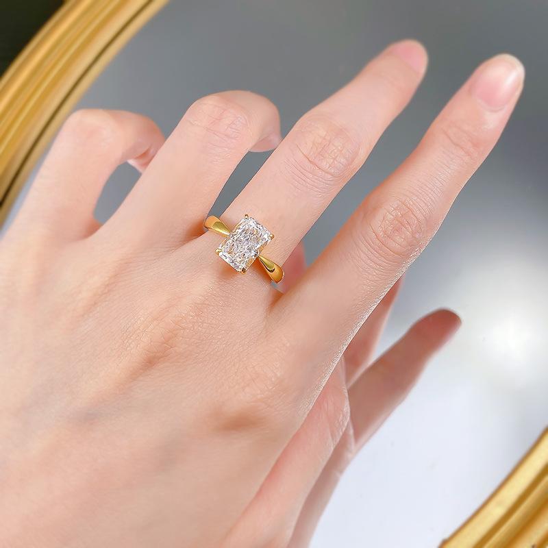 S925 Sterling Silver Ice Flower Cut Rectangular Ring 7*10 8A Cubic Zirconia Ring fashion jewelry accessory woman girl promise ring Springtok