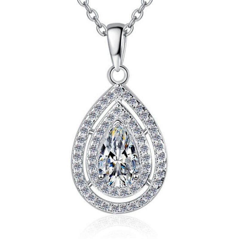 NO.198 925 sterling silver pear-shaped 1 karat synthetic moissanite Necklace Birthday Gift Minimalist Pendant Necklace Springtok