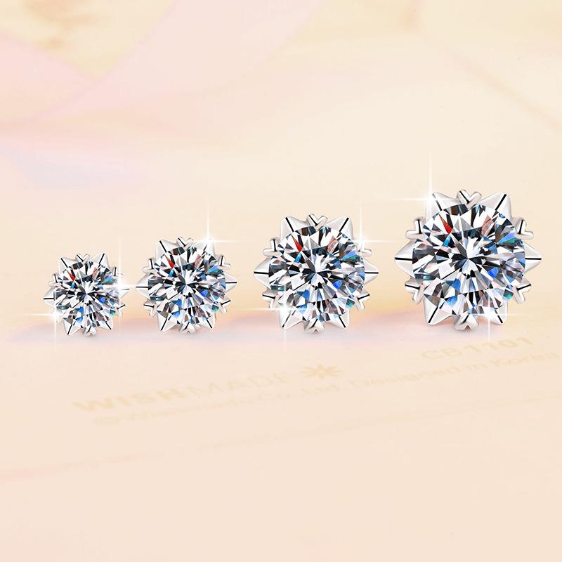NO.160 S925 Sterling Silver High Grade Synthetic Moissanite Certified Snowflake Ear Stud E Cut VVS1 Clarity D Color Glittering Daily Life Earring