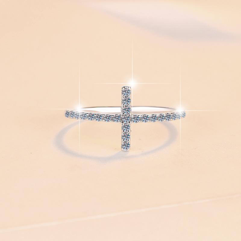NO.141 925 Sterling Silver Cross Ring Synthetic Moissanite Ring elegant luxury daily life woman birthday gift engagement Springtok