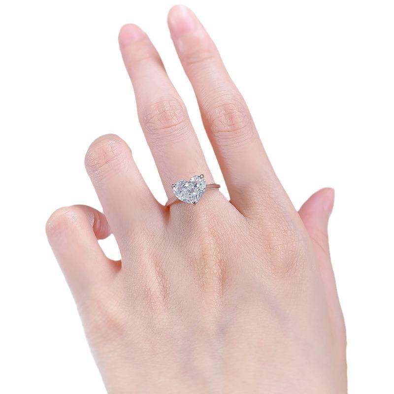 NO.085 S925 Sterling Silver Ice Flower Cut Fat Heart Ring 10*8mm 8A Cubic Zirconia Ring - Elegant Luxury Wedding Ring for Daily Life and Engagements fashion jewelry accessory woman girl promise ring Springtok