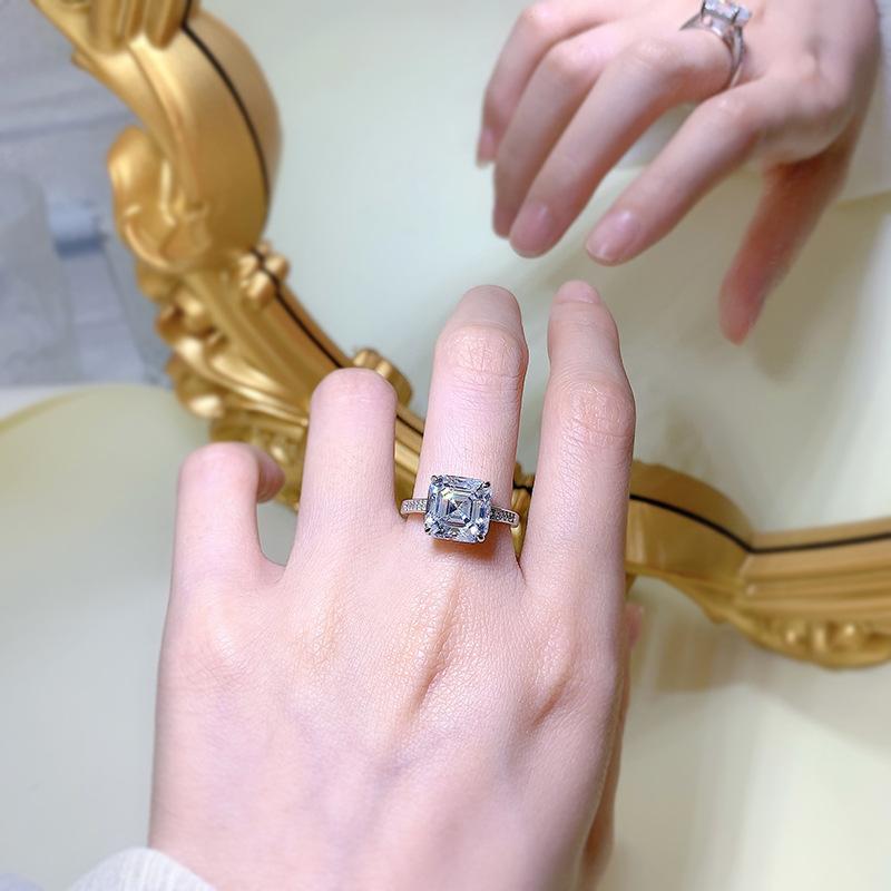 NO.025 S925 Sterling Silver Asscher Cut High Carbon Ring 10*10mm 8A Cubic Zirconia Ring fashion jewelry accessory woman girl promise ring Springtok