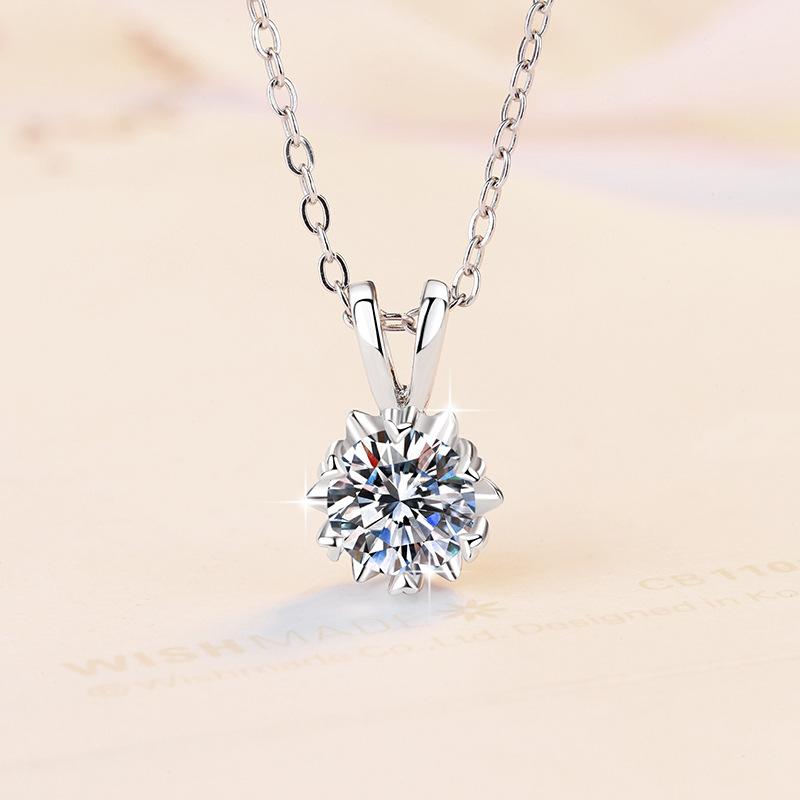 NO.194 S925 Sterling Silver Snowflake Necklace Synthetic Moissanite Necklace Birthday Gift Minimalist Pendant Necklace Springtok